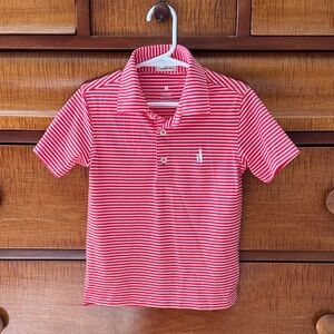 Like new Johnnie-O Boys Mesh Polo Shirt, Watermelon Pink and White Stripe
